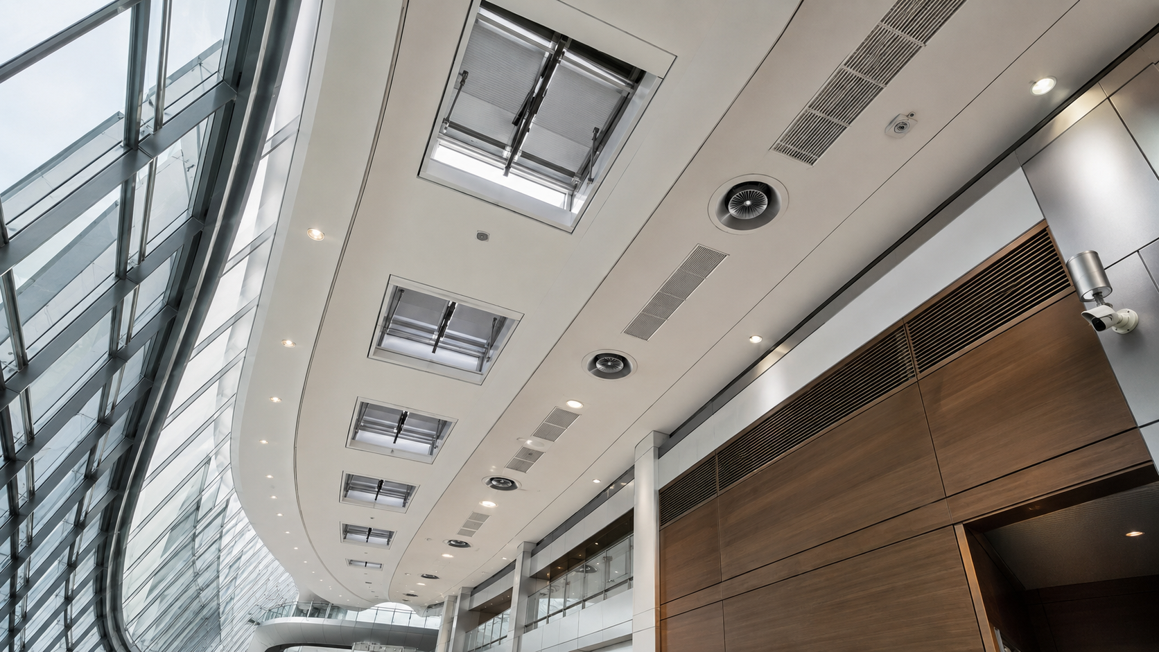 Hospital atrium protected by integrated physical security technology